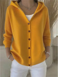 Fongt Knitted Hooded Sweater Button Open Shirt Jacket Autumn And Winter New Solid Color Casual Fashion Sweater