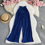 Fongt Wear A High Waist Strap With Casual Pants Female Micro Fat Large Size Show Thin Cover Meat Hanging Feeling Wide Leg Pleated Pants-Outfit