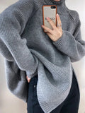 Zipper Grey Turtlenecks Loose Fit Casual Long Thickening Winter Sweater Woman Fashion Oversize Retro White Pullover