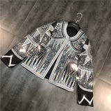 Women Shiny Jacket 2022 Silver Sequins Geometric Bomber Jackets O Neck Nationality Embroid Coat Casual Outerwear Female