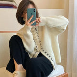 Fongt Double Zipper Lapel Cardigan Female Lazy Wind Wide Soft Waxy Long Sleeve Sweater Bottom Coat Thick-Outfit