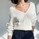 V Neck Blue Padded Knitted Pullover-Outfit
