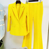 QUALITY Newest 2023 Runway Designer Suit Set Women's Career Single Button Blazer Jacket Flare Pants Suit 2pcs