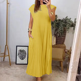 Fongt New Women's Dress Elegant Fashion Round Neckless 100 Foldless Dress
