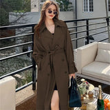 Fongt Women's Long-Term 2025 Spring And Autumn Black Korean Version Of Large-Size Small Man Popular British Wind Coat Over The Knee Coat