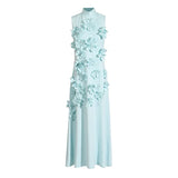 French Temperament Design Stitched Three-Dimensional Flower Dress 2025 Summer New High-Neck Sleeveless