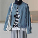 Fongt Explosion Recommended ~ Hong Kong Style Retro Blue Cowboy Jacket Women Autumn Loose Thin Short Jacket Top
