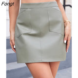 Chic Pu Leather Skirt Women High Waist Bodycon A-line Skirts Streerwear Casual Mini Y2k Skirts