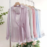 Fongt Fairy Chiffon Sunscreen Women's Summer 2025 New Long Sleeve White Shirt Coat Solid Thin Cardigan T-Shirt