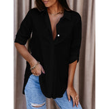 Fongt Explosion Autumn Simple Long Sleeve V-Neck Button Lady Shirt Shirt Woman