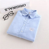 New Artistic Animal Embroidery White Shirt Women Solid Oxford Long Sleeve Shirt Small Fresh High Quality Brand