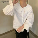 Chic Elegant White Shirt Femme 2021 Spring Turn-down Collar Blouses Women Long Sleeve Loose Plus Size Tops Blusas