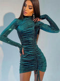 Long Sleeve Turtleneck Bodycon Sequins Woman Mini Dress 2022 Spring Party Elegant Robe Women's Dresses For New