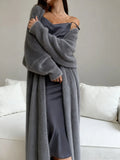 Fongt Of Stingy White Knitted Shirts Up Jacket Women Autumn And Winter Loose Fluffy Long Open Shirt