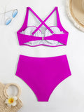 2025 Sexy New Hard Cup Pure Color High-Waist Swimsuit
