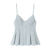 Fongt New Women's Dress V-Neck Buckle Solid-Colored Folded Slings Top Women's Style