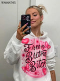 Y2K Letter Print Women Hoodies Sweatshirts Cotton Pullover White Lace Up Pockets Cute Casual Long Sleeve Autumn