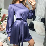 Fongt Dingy Mid-Rise Long-Sleeved Collar Dress Temperament Commuting Short Dress Solid Color Women's