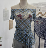 Fongt Y2k Single-Layer Mesh Yarn Printed Short-Sleeved T-Shirt Design With A Word Strap To The Shoulder 1237