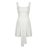 Romantic Atmosphere, Pure Color, Sexy, Bare Back, Stitching, Square Collar, Waist A, Short Dress.-Outfit