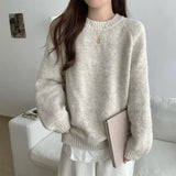 Fongt And Winter Soft-Cuffed Solid Color Long Sleeves Knitted Jersey Casual Bottom Korean Soft Lazy Wind Cover Sweater Female