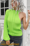 Sweater Women One Shoulder Pullover Cut Out Long Sleeve Sweaters Fall Winter Clothes Jumper Female Streetwear Knitted