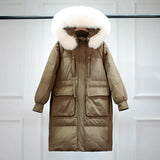Winter Down Coat Women Long Parkas Luxury Real Raccoon Fur Hooded Female Loose Fashion Duck Down Puffer Jacket