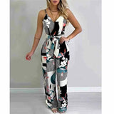 Summer Boho Floral Bodycon Jumpsuit Sleeveless V-neck Party Casual Wide Leg Long Playsuits