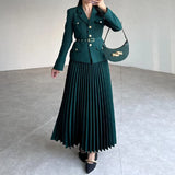 Fongt Women's Clothing 2025 Autumn New Button Suit Jacket 100-Folded Skirt Suit