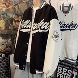 Bear Embroidered Baseball Jacket Coat Uniform Men Women Tide Ins Jacket Top Spring Loose Couple Street Bomber Jackets