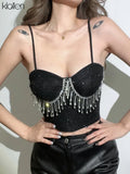 Women Camisole Sexy Casual Solid Slim Diamond Tassel Strap Crop Top Office Lady Nightclub Streetwear Y2K New