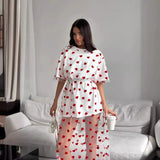 Fongt New Women's Love Lazy Round Neck Casual Loose Mesh Splicing Short Dress