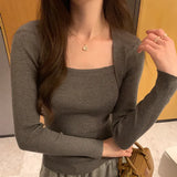 Retro Style Pure Desire Square Collar Slim Long-Sleeved Pullover Sweater With Sexy Bottom In Autumn And Winter-Outfit