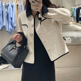 New Small Fragrant Style Short Style Coat Small Square Collar Fashion Temperament Single-Breasted Imitation Double-Sided Knitted Cardigan Girl-Outfit