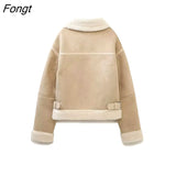 Women Coat Winter Lamb Wool Motorcycle Clothes Warm Thickened Leather Jacket Outwear Street Trends Female