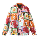 Fongt And Winter New Women's Baseball Collar Print Cotton Jacket Loose Leisure Cotton Coat