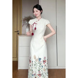 Fongt Chinese Temperament High-End Printing Slim Thin Cheongsam Dress Women's Summer New National Style Long Dress