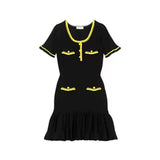 Fongt New Fashion U-Neck Short-Sleeved Waist-Le-Leaf Knitted Dress Women's Summer Dress