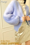 Lantern Sleeve Mink Cashmere Sweater Knitted Cardigan Korean Beads 2023 New Causal Knitwear Open