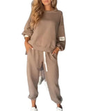 Fongt Knitted Women's Two-Piece Set Long-Sleeved Top And Casual Broad-Legged Pocket Trousers Set