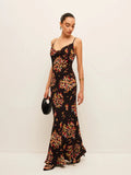 Fongt 2025 New Sling Print V-Necked Trousers Short-Sleeved Women's Waist French Jumpsuit