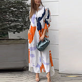 Fongt Spring And Summer Women's Fashion Casual Printing Loose Open Fork Bag Long Shirt Shirt Dress