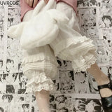 Style Sweet Cotton Lolita Pants Women's Kawaii Bow Lace Patchwork Loose Leggings Girls Cute Elastic Waist Pantaloons-Outfit