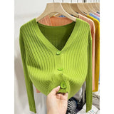 Fongt Knitted V-Necked Cardigan Trend New Thin Shirt Sweater Coat Short Top