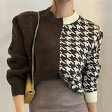 New 2022 Women Autumn Winter Sweaters Knitted Checkered Warm Thicken Fashionable Wild Vintage Pullovers Tops
