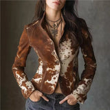 Fongt And Autumn 2025 Spring And Autumn Collar Printing Long-Sleeved Jacket Jacket Single Buckle Personality Coat Small Suit