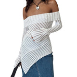 Fongt 2025 New French Open Shoulder Long Sleeve Design Knitting Wool Repair Outside The Dress Woman