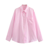 Fongt New Four-Color Striped Single Pocket Dress Loose Casual Shirt