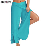 Wide Leg Pants Women Capris Solid Loose Bloomers Fitness Dance Wear Split Trousers Plus Size Pants Elastic