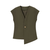 Fongt New V-Neck Asymmetric Vest Simple Jump Trouser Suit